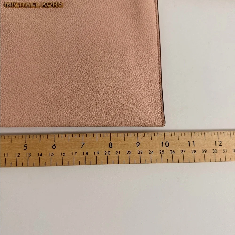 MICHAEL KORS JET SET TRAVEL XL CLUTCH WRISTLET PEBBLED LEATHER PINK BLOSSOM
